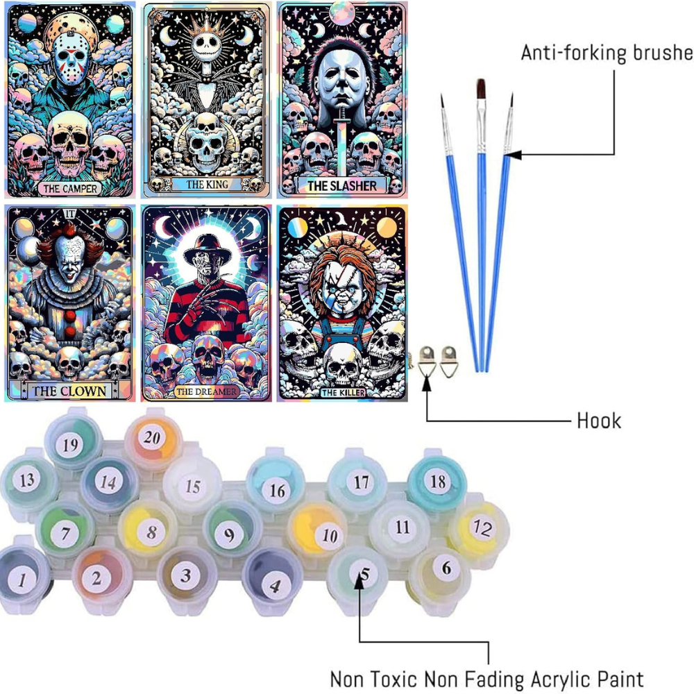 6 Pack Halloween Horror Movie Paint by Numbers Kit