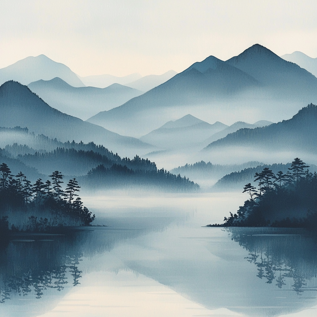 Hiroshige Inspired Dreamy Misty Mountains Paint By Numbers Kits