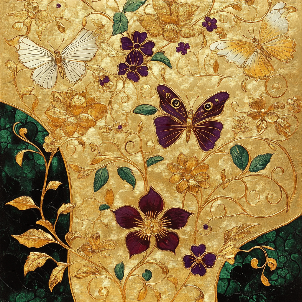 Gustav Klimt Inspired Ornate Butterfly Garden paint by numbers