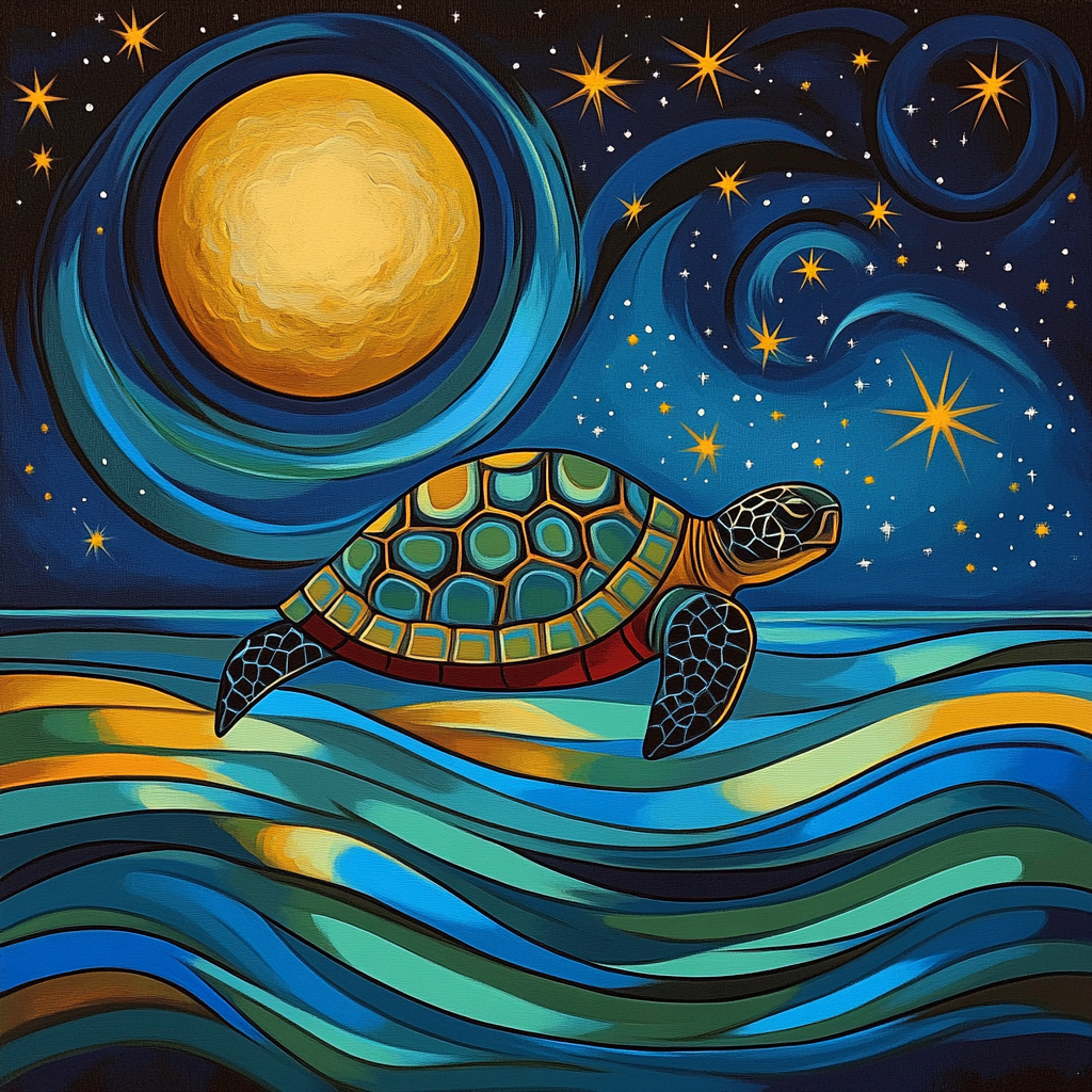 Norval Morrisseau Inspired Moonlit Water Turtle Paint by numbers art