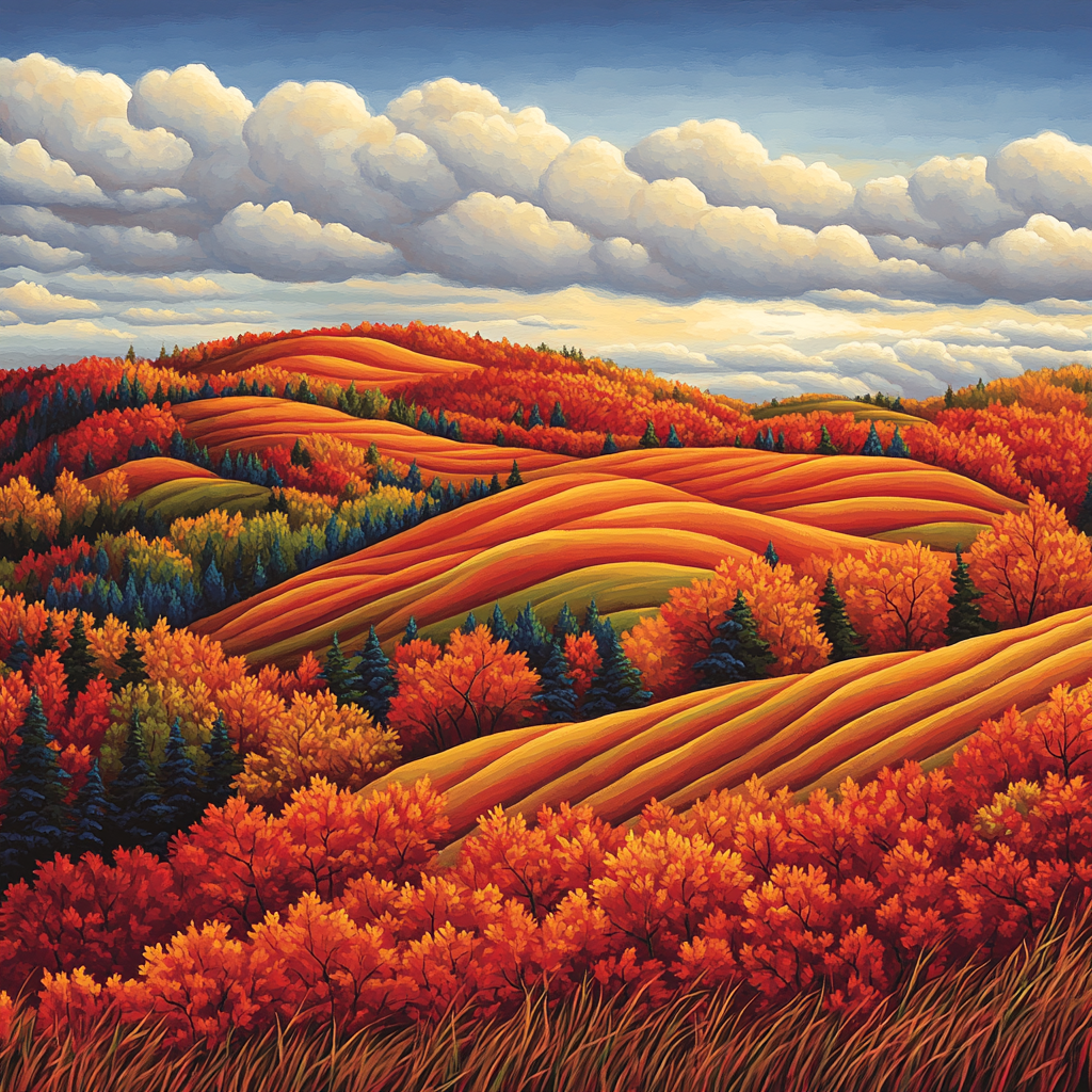 J E H MacDonald Inspired Autumn Hills With Rhythmic Patterned Foliage Painting by numbers kit