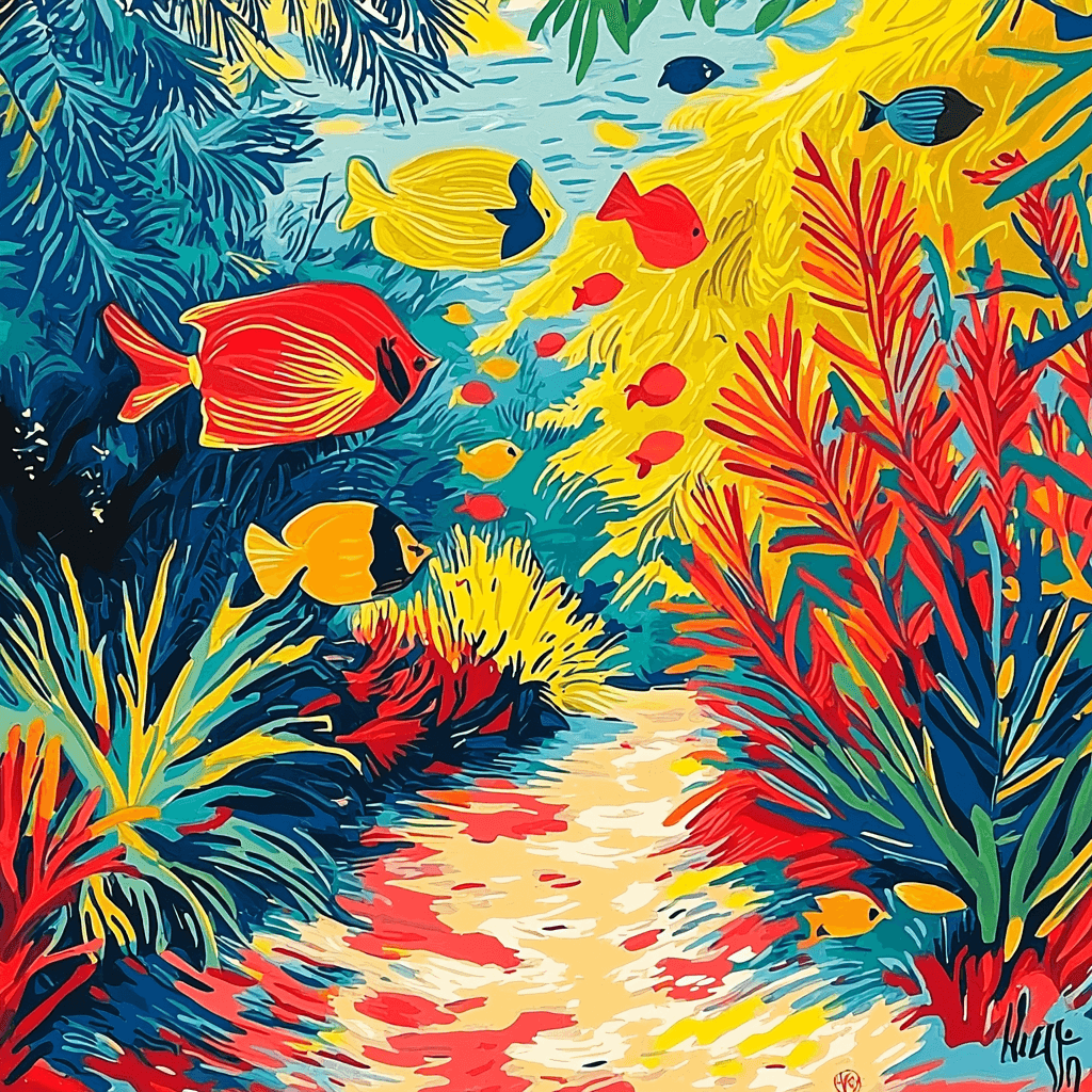 Henri Rousseau Inspired Underwater Dream In Kaleidoscope Colors Paint By Numbers Kits