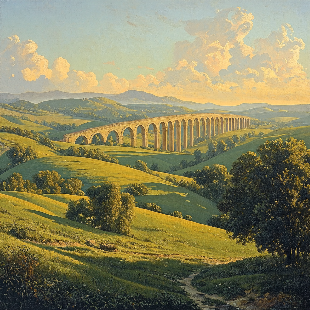 Raphael Inspired Pastoral Renaissance Scene With Rolling Hills And Distant Arches paint by numbers