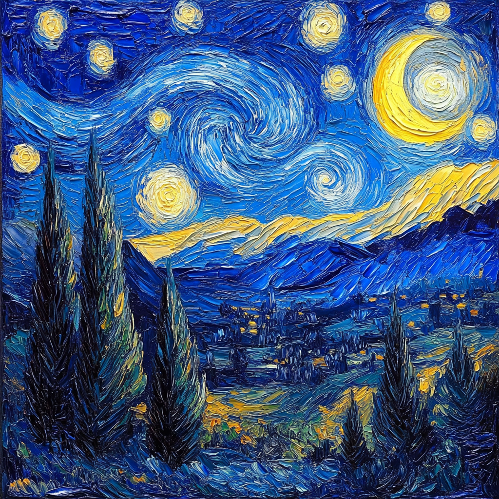 Van Gogh Inspired Starry Night Over Mountains paint by numbers