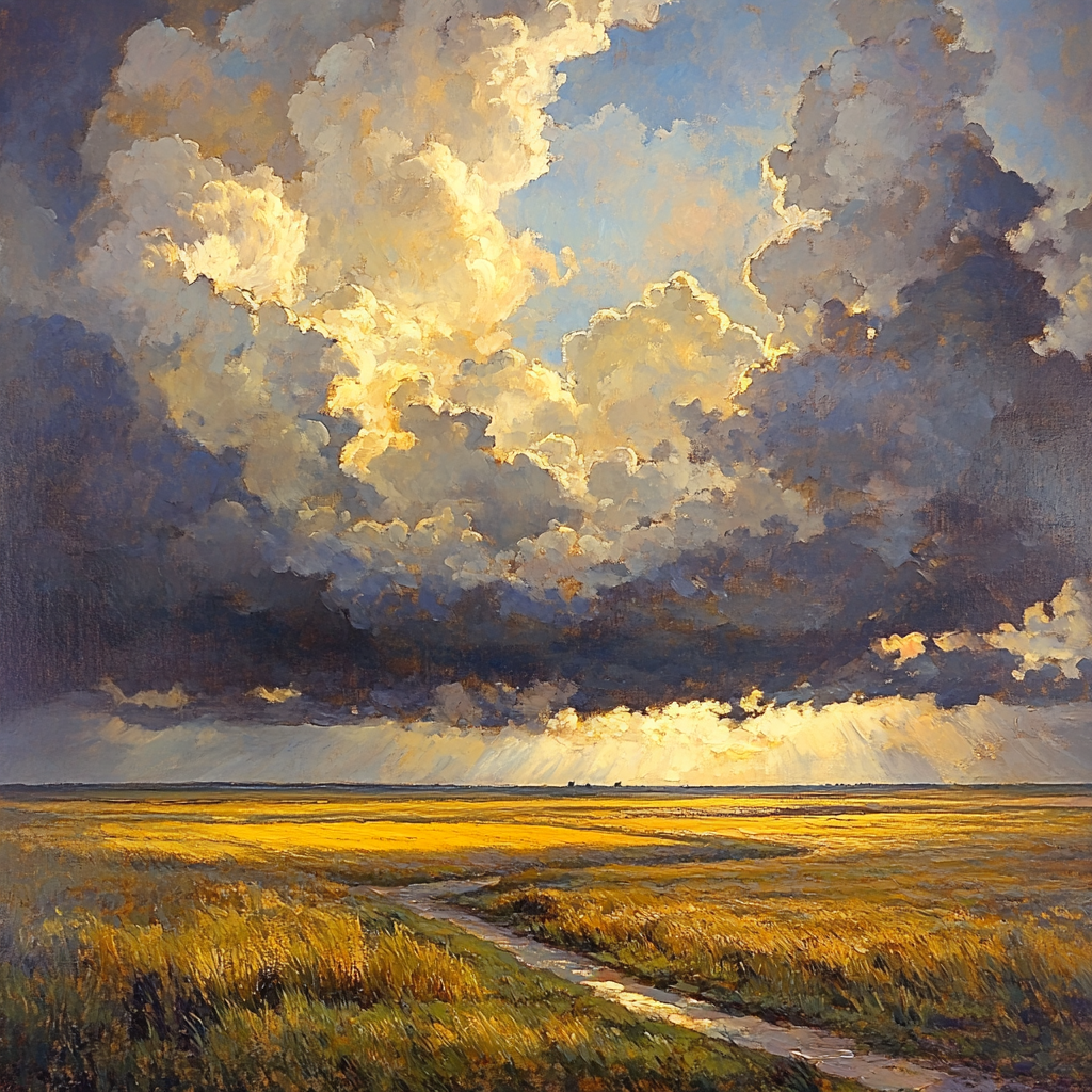 Rembrandt Inspired Stormy Skies Over Rustic Fields DIY paint by numbers