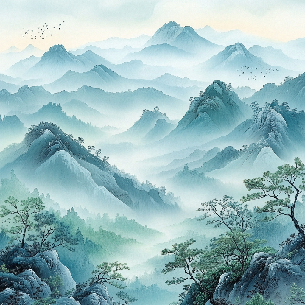 Zhao Mengfu Inspired Serenity Of Misty Mountains DIY Paint By Numbers