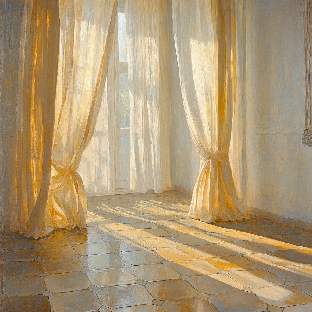 Johannes Vermeer Inspired Interior With Tiled Floor And Glowing Curtains Number painting
