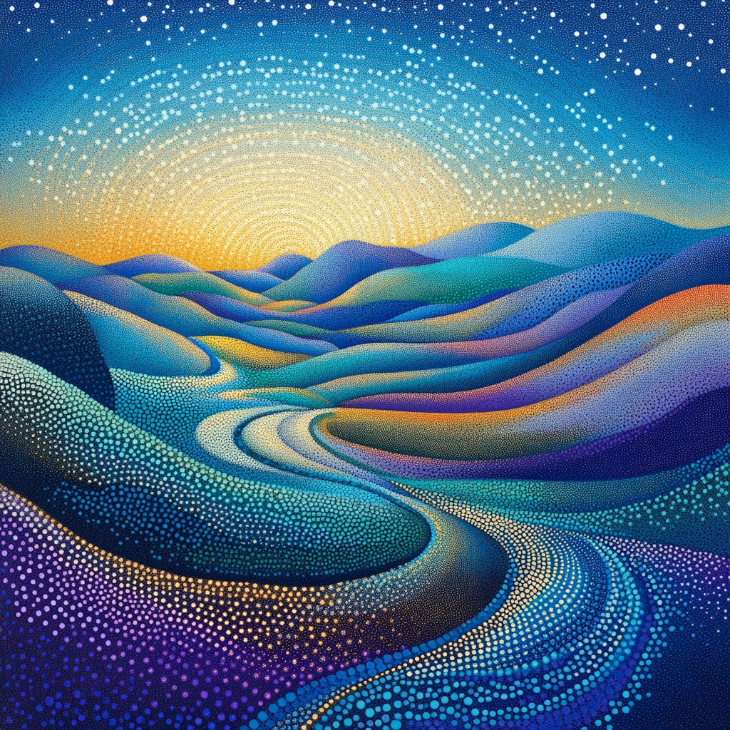 Georges Seurat Inspired Quantum Fractal Landscape painting number kit