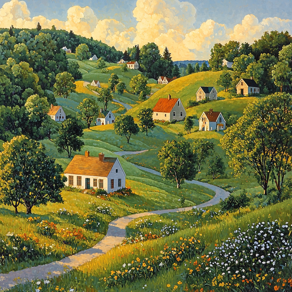 Grant Wood Inspired Harmonious Village Painting Number Kit