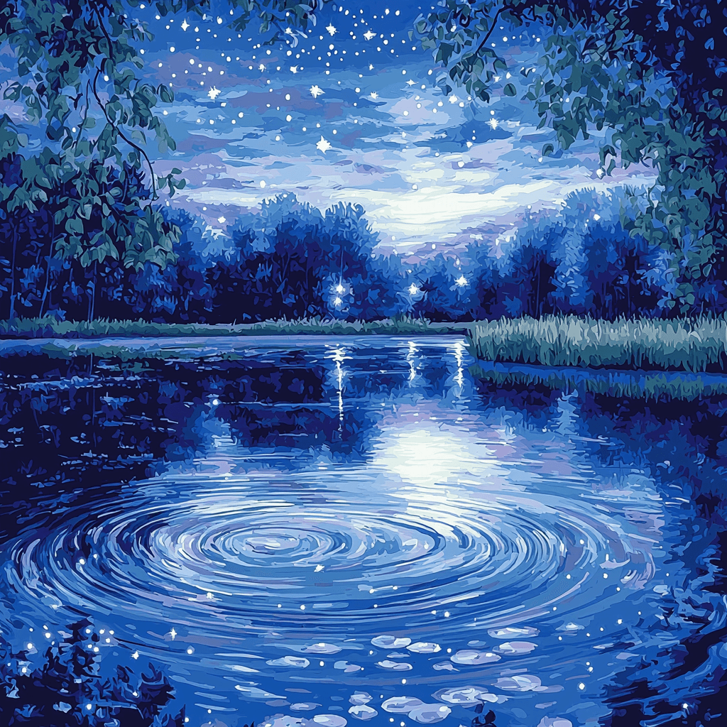 Claude Monet Inspired Starlit Sky Over A Tranquil Lake Paint By Color