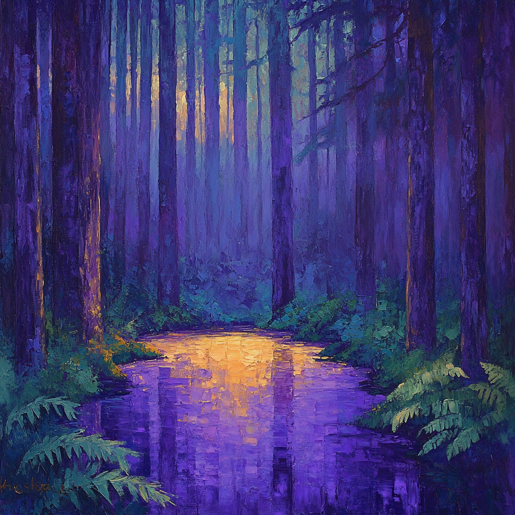 Emily Carr Inspired Mystical Forest Clearing At Dusk paint by color