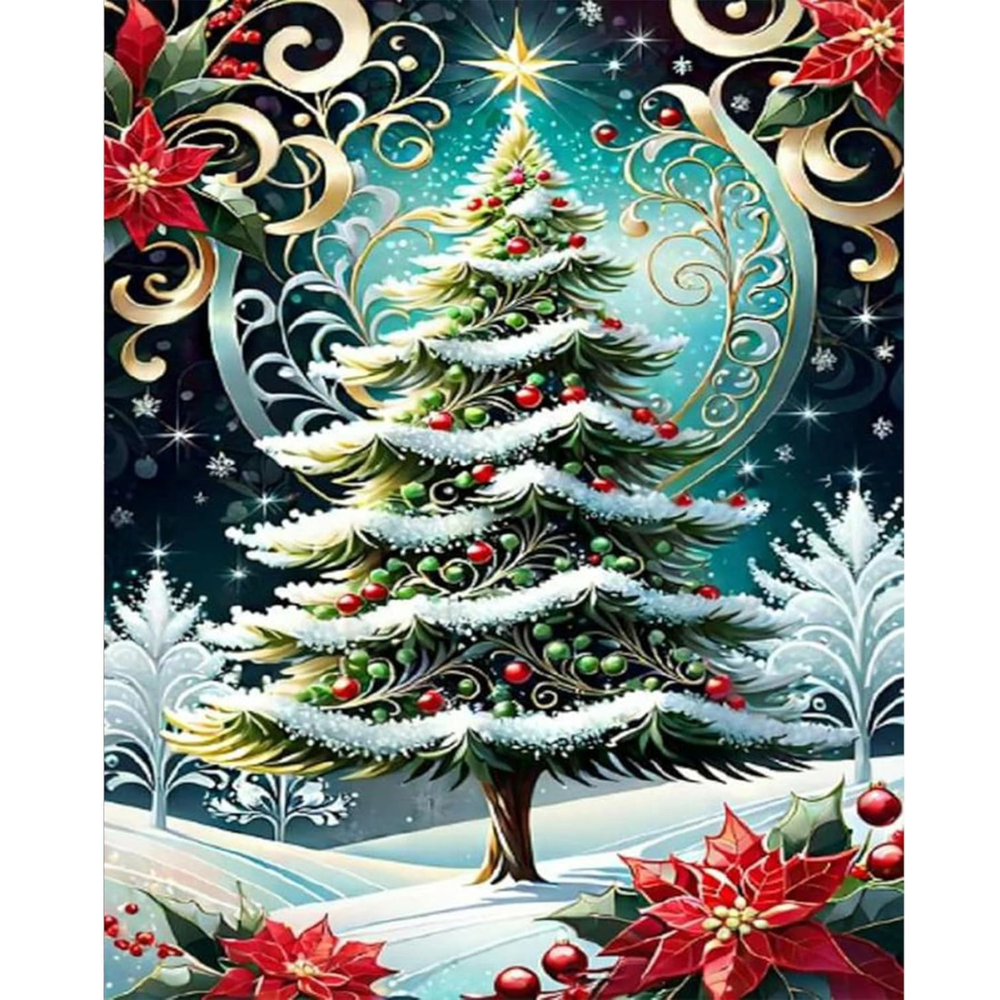 Christmas Tree Paint by Numbers DIY Canvas Kit Without Frame