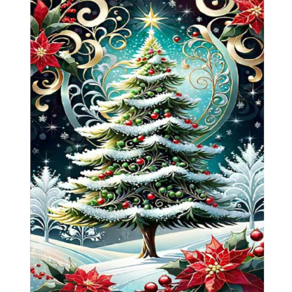 Christmas Tree Paint by Numbers DIY Canvas Kit Without Frame