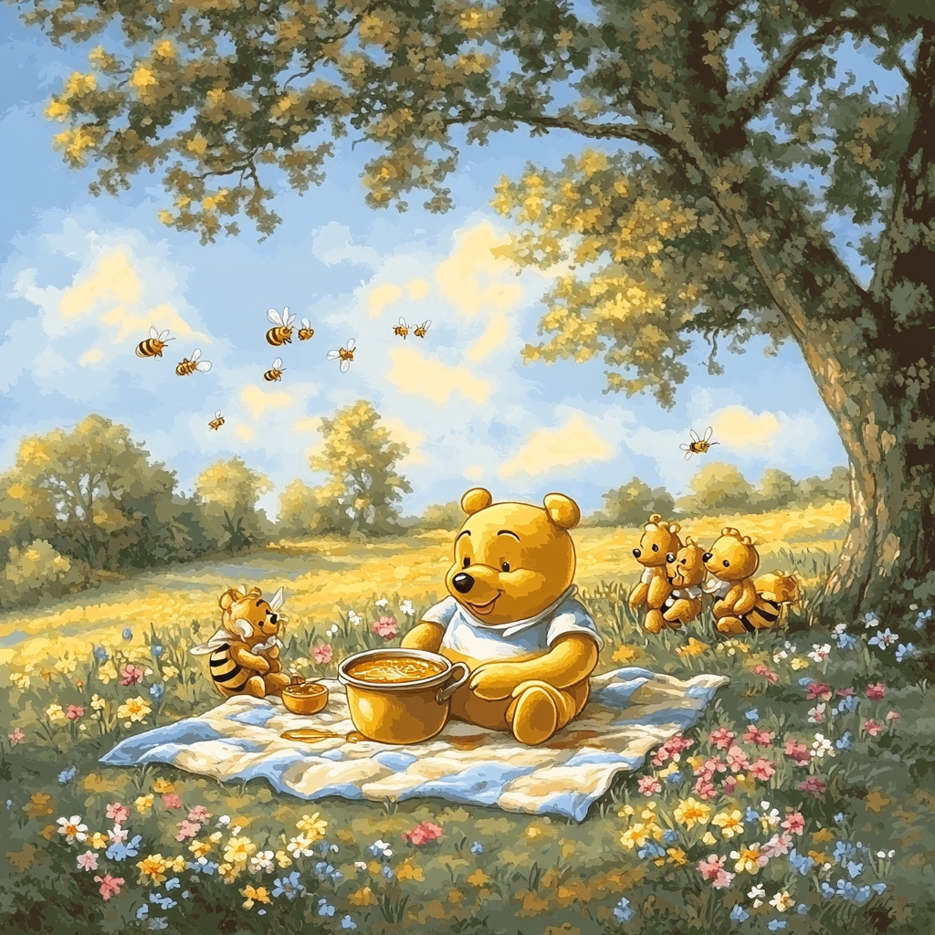 Winnie The Pooh Honey Meadow Picnic paint by numbers