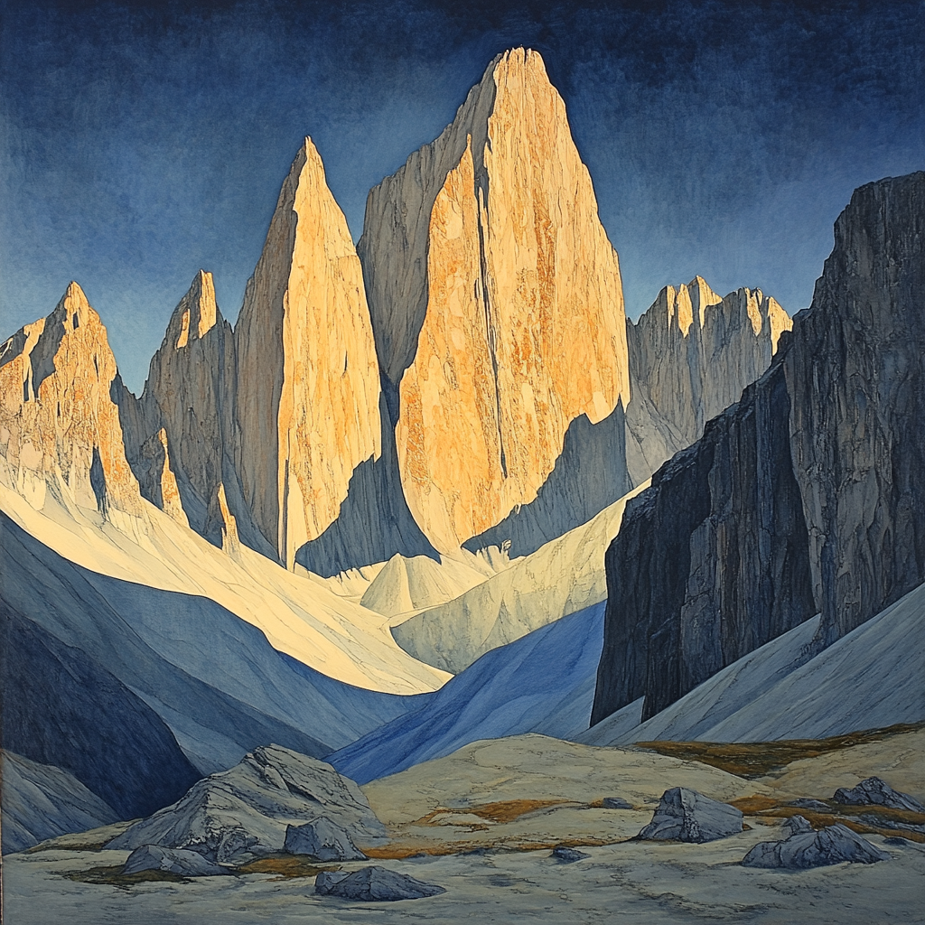 Michelangelo Inspired Mountain Landscape paint by color