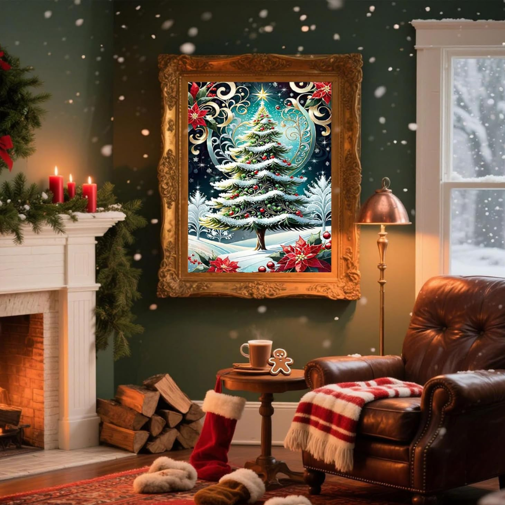 Christmas Tree Paint by Numbers DIY Canvas Kit Without Frame