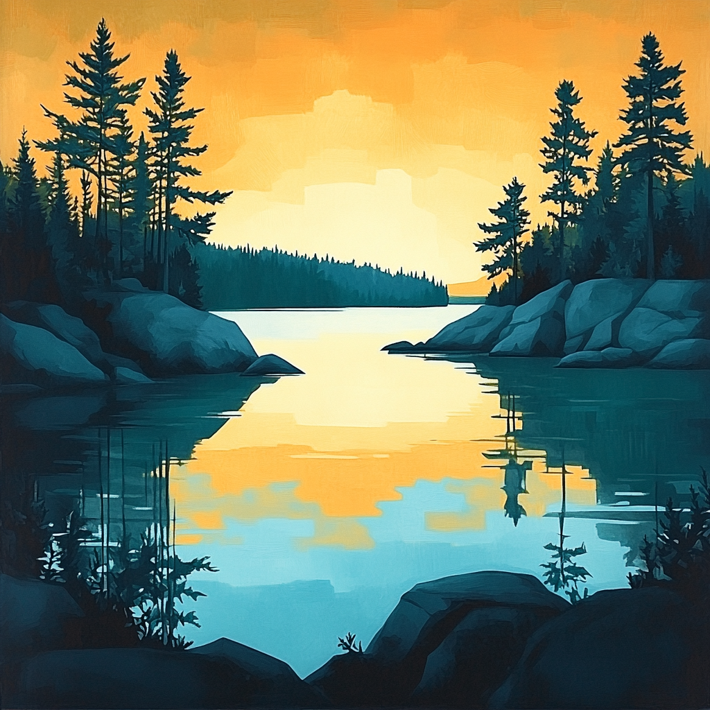 Franklin Carmichael Inspired Evening Pines Against Gold Sky DIY paint by numbers