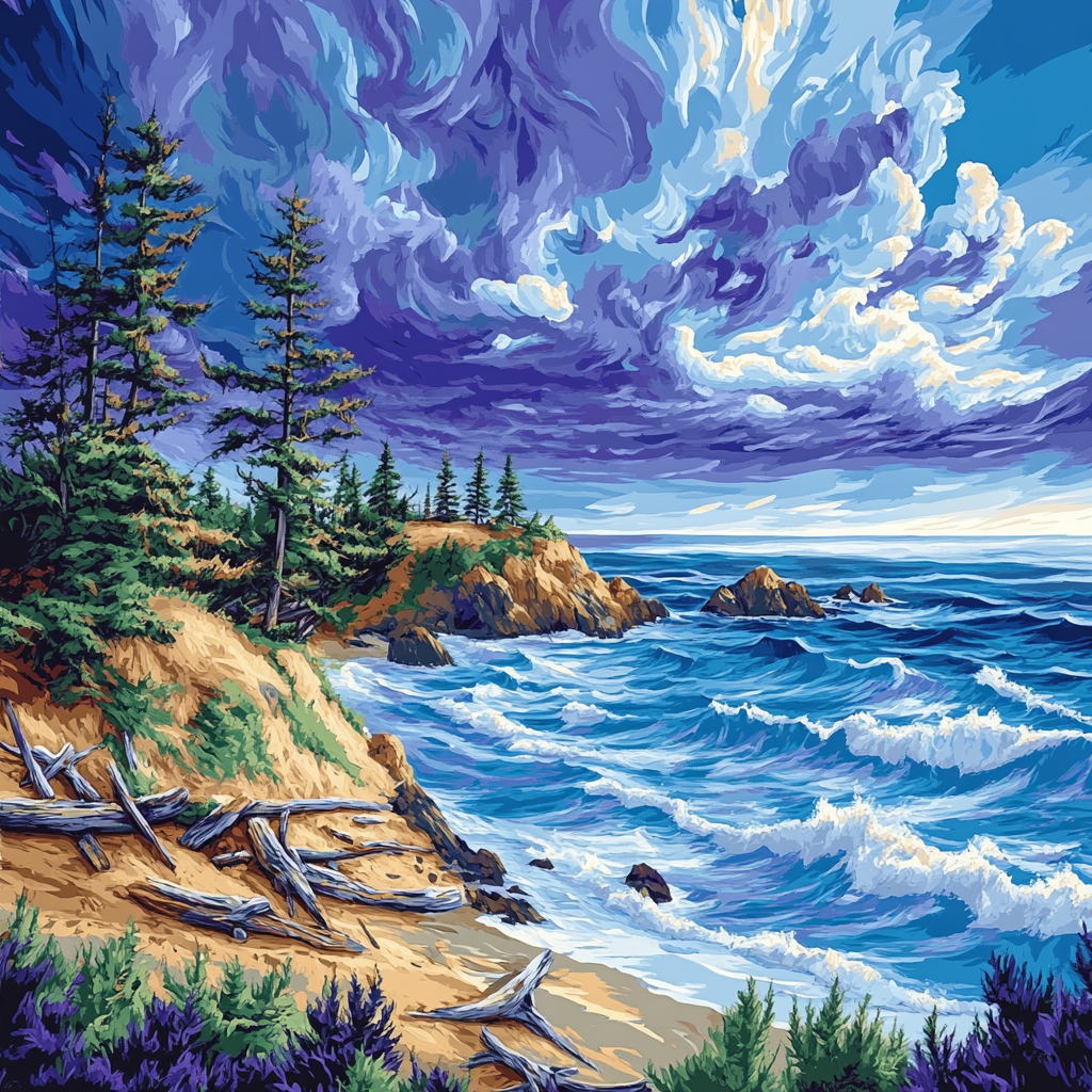 Emily Carr Inspired Churning Coastline paint by color