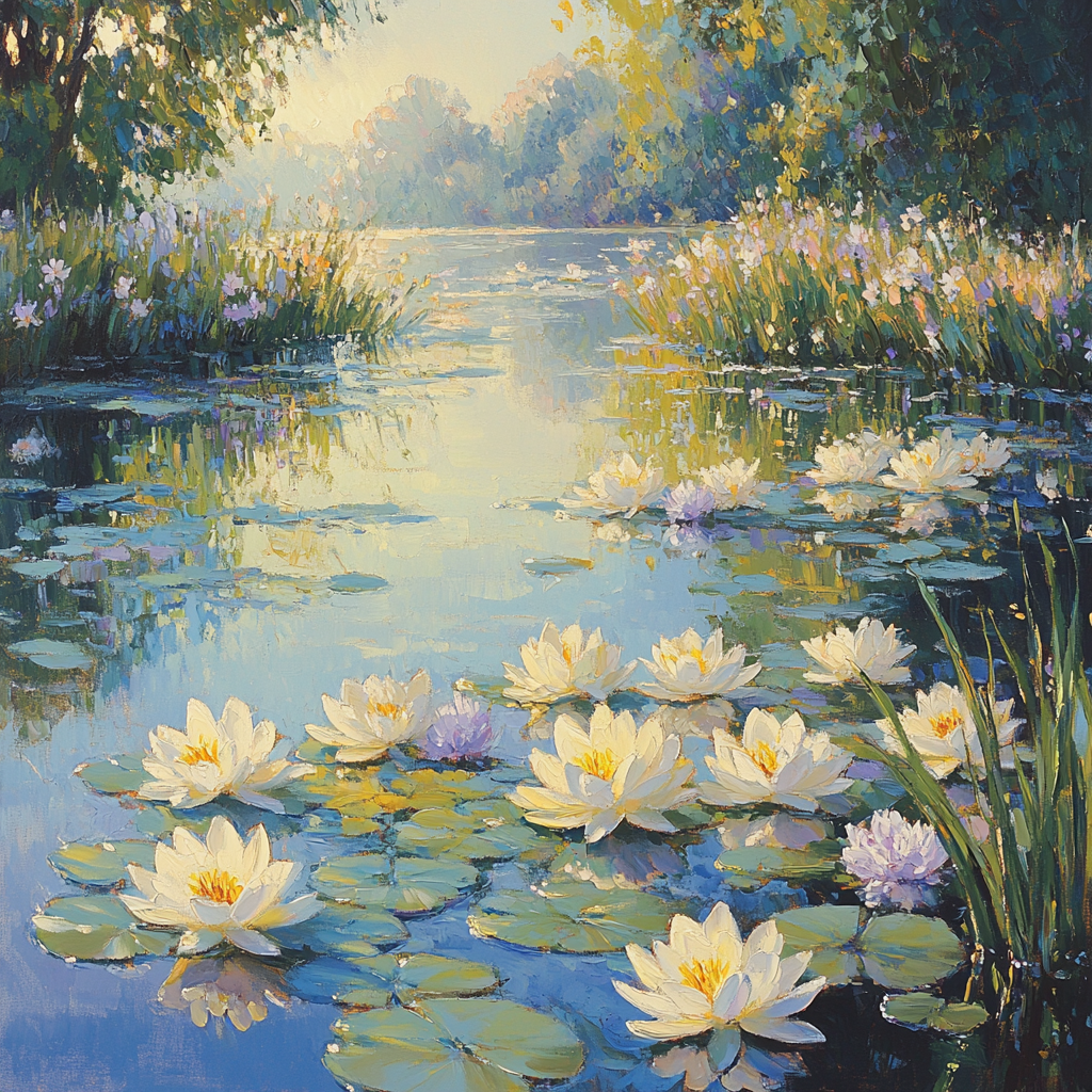 Claude Monet Inspired Early Morning Lily Pond Glow paint by number