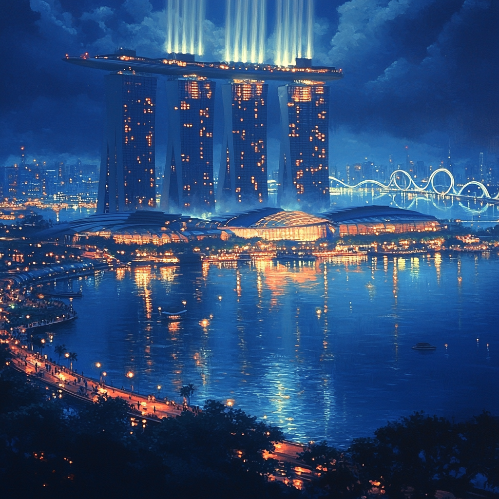 Marina Bay Sands Skyline Night View Singapore DIY paint by numbers