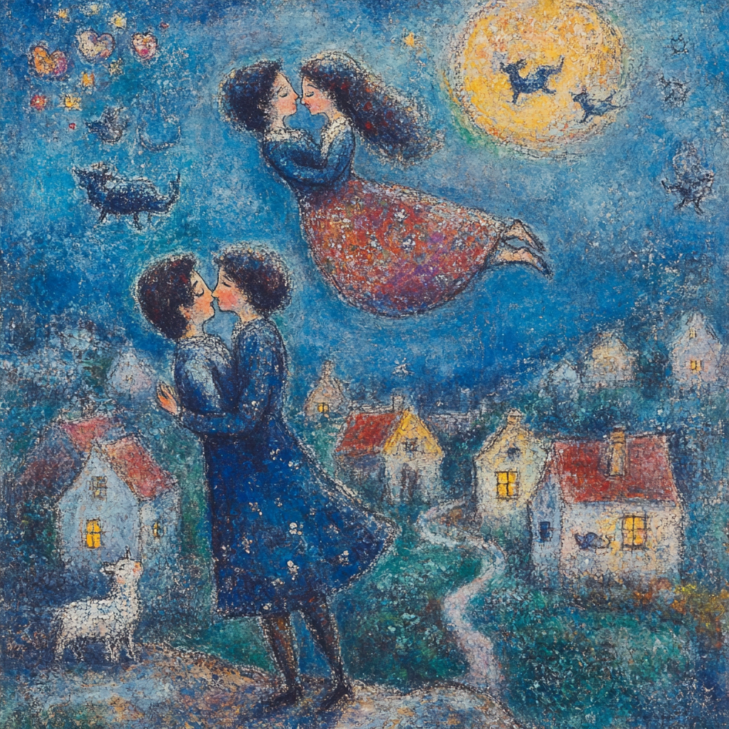 Chagall Inspired Lovers Above The Village painting number kit