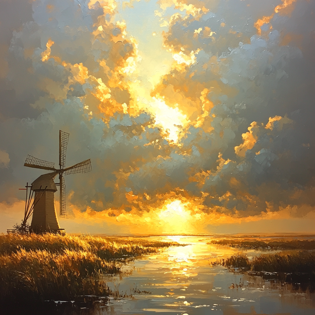 Rembrandt Inspired Windmill Silhouetted Against A Luminous Horizon Numbered painting kits