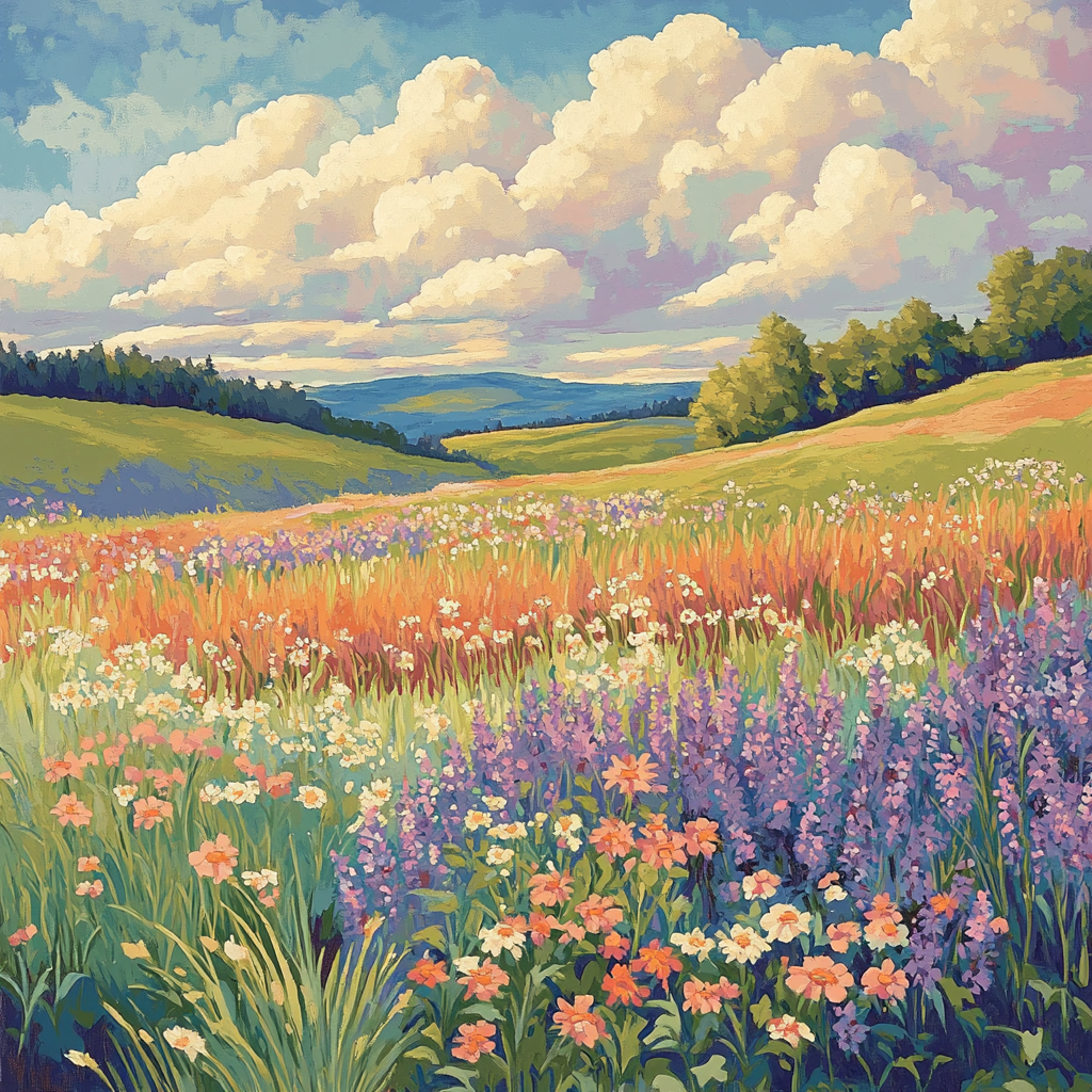 J. E. H. MacDonald Inspired Meadow With Wildflowers And Clouds Numbered painting kits