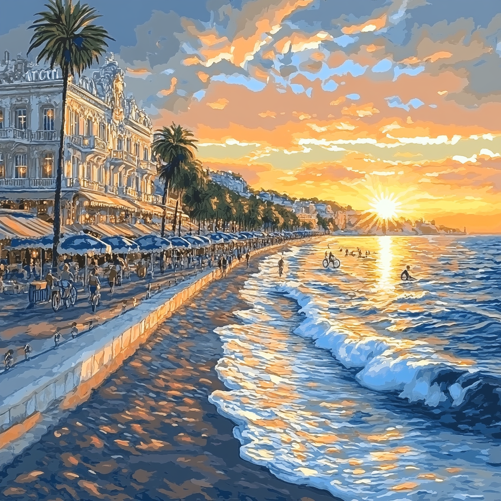 Promenade Des Anglais Sunset Nice France Paint by numbers art