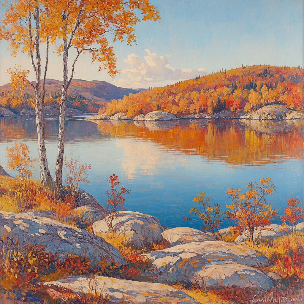 Franklin Carmichael Inspired Golden Autumn Lake Reflection Paint by numbers art