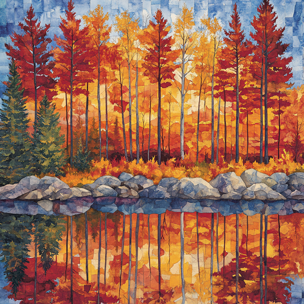 Franklin Carmichael Inspired Pine Screens At Autumn Lake Edge Number painting