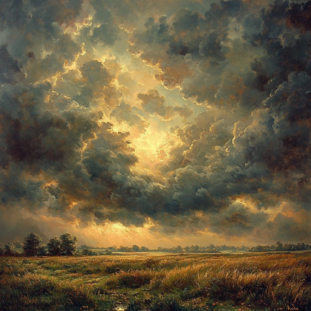 Rembrandt Inspired Stormy Sky Over Dutch Meadow Painting by numbers kit