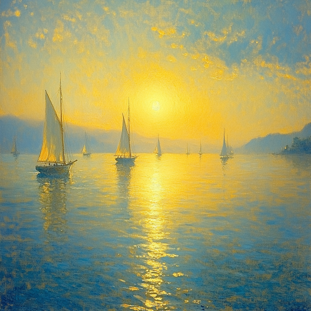 Claude Lorrain Inspired Golden Hour Seascape paint by color