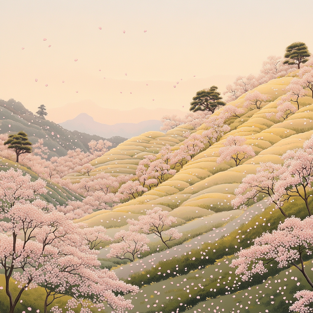 Hiroshige Inspired Blossoming Spring Ridge paint by numbers