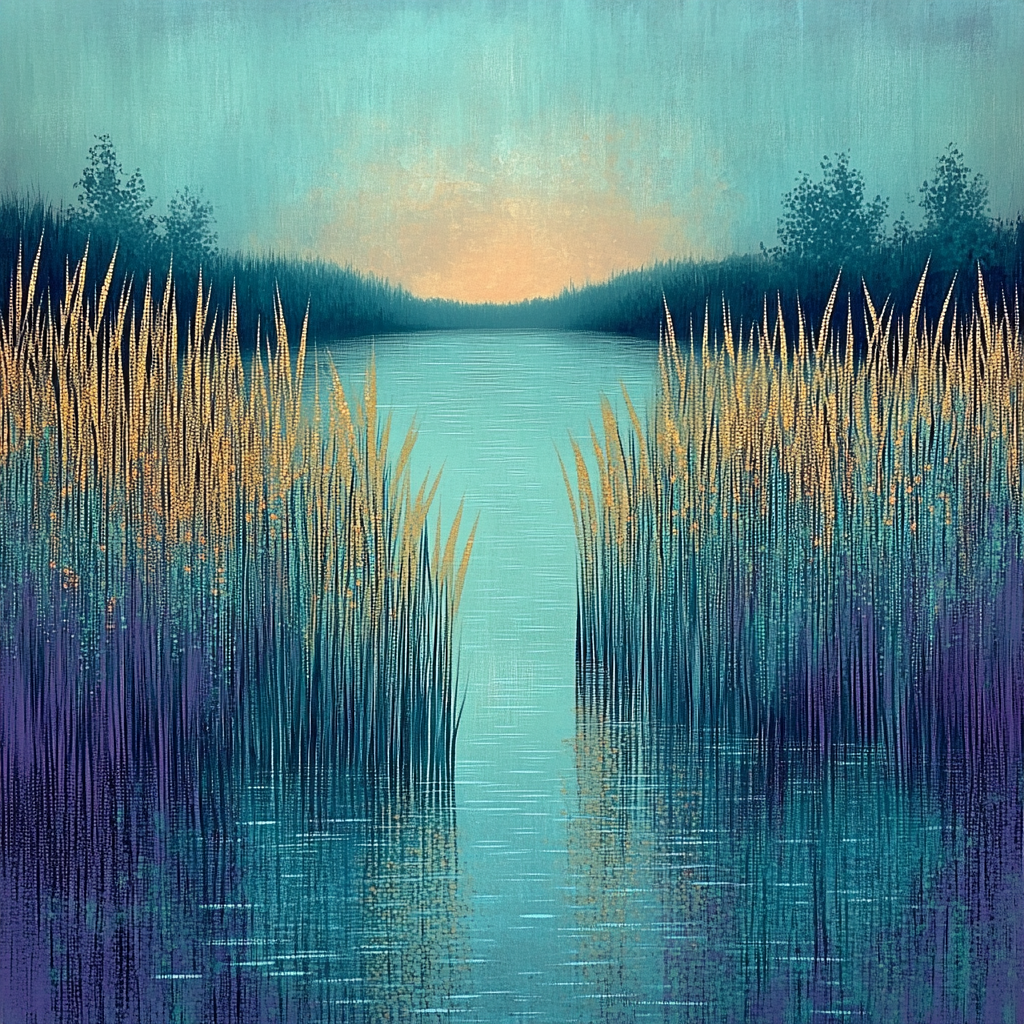 Georges Seurat Inspired Twilight Marsh Number painting