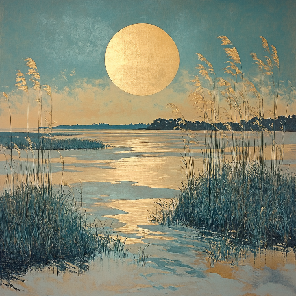 Hiroshige Inspired Dawn Over Coastal Reeds paint by color