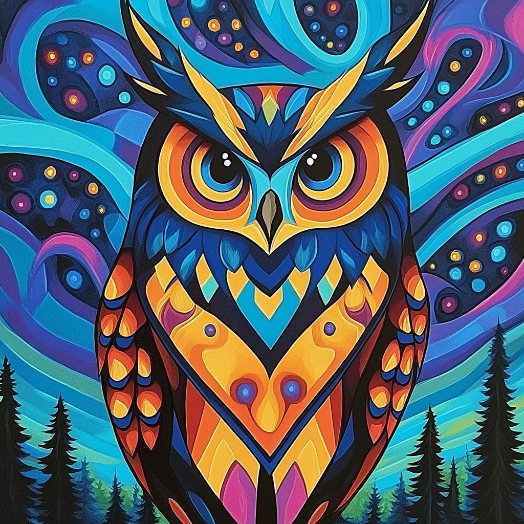 Norval Morrisseau Inspired Owl Of The Midnight Spirit DIY paint by numbers