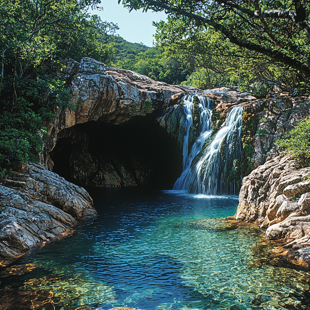 Hidden Cliff Swimming Hole With Cascading Waterfalls Painting by numbers kit