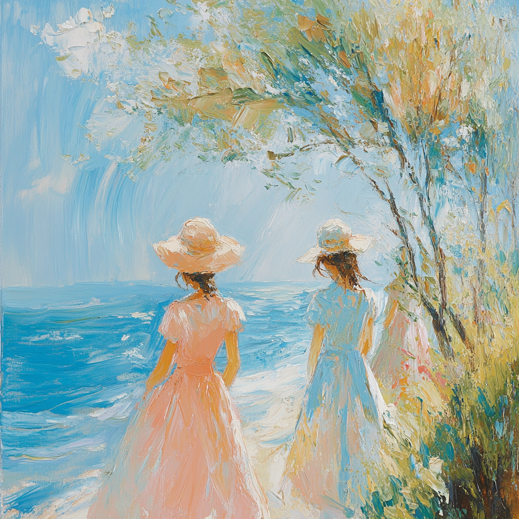 Renoir Inspired Seaside Promenade paint by color