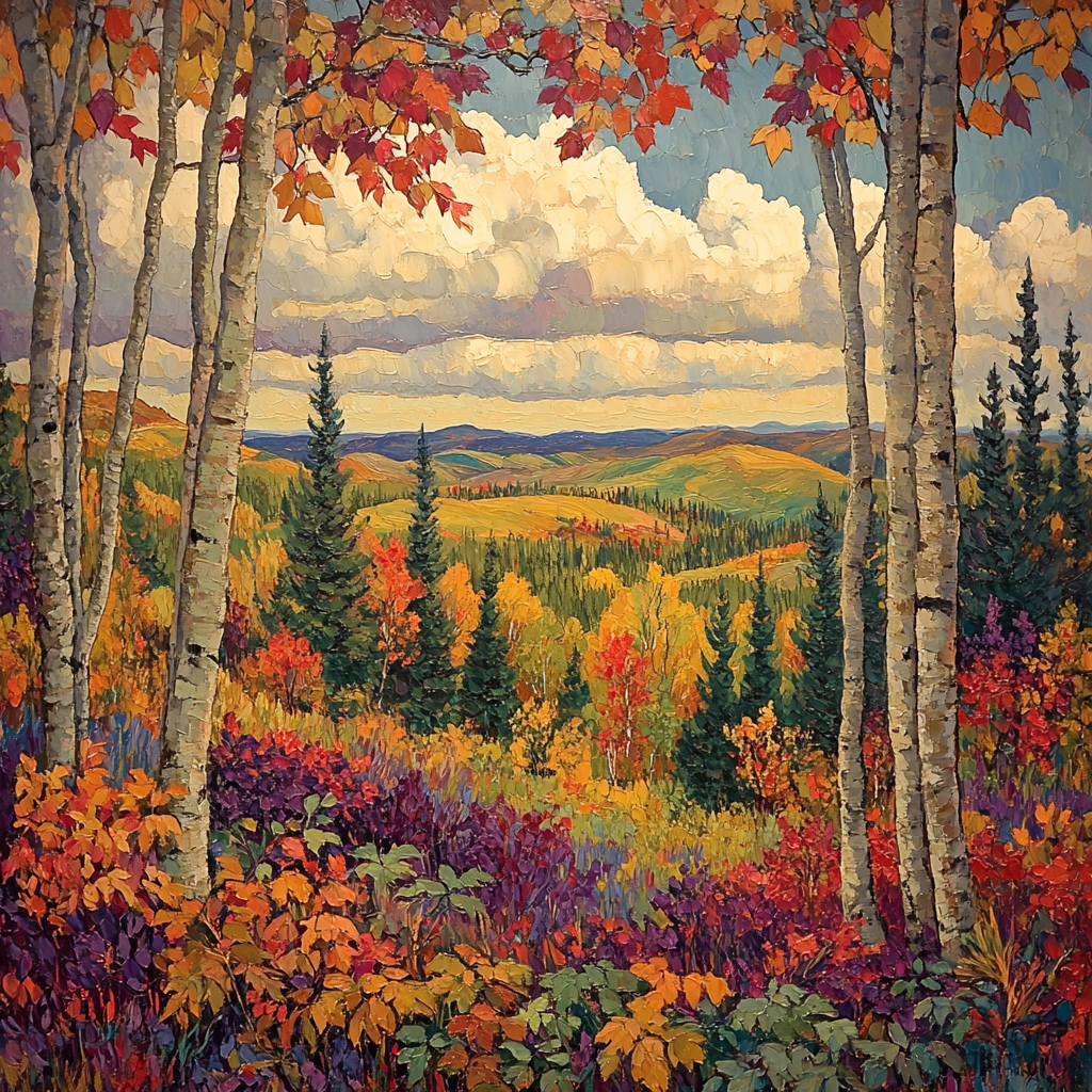 J. E. H. MacDonald Inspired Vibrant Autumn Forest Glade painting number kit