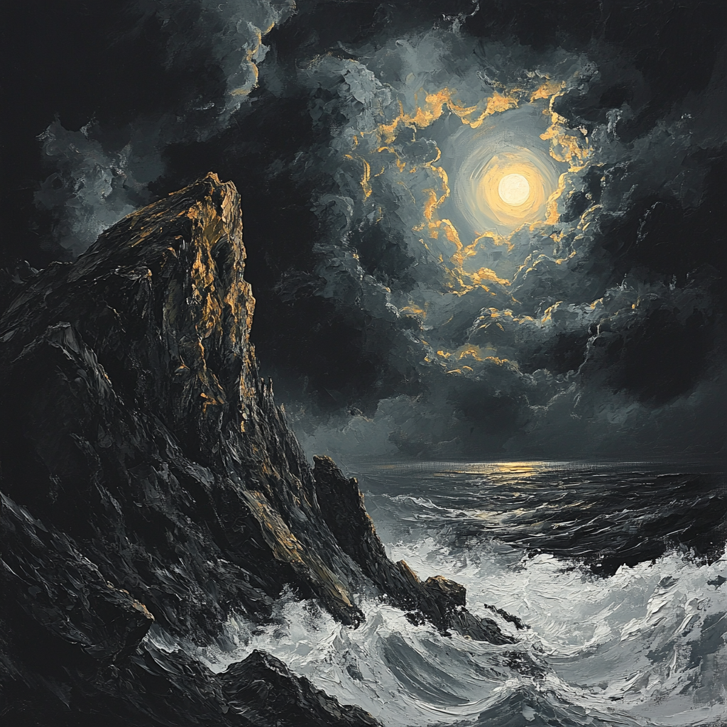 Francisco Goya Inspired Stormcast Cliff Under Moonshadow paint by color