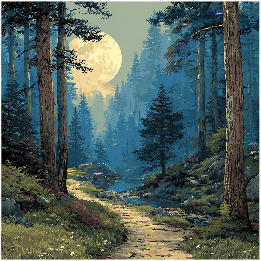 Caspar David Friedrich Inspired Moonlit Forest Path Number painting