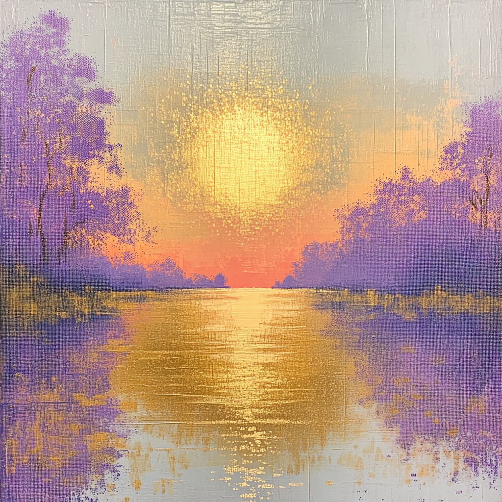 Seurat Inspired Sunset Over Lake Paint by numbers art