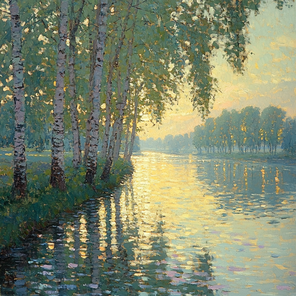 Claude Monet Inspired Riverbank Poplar Study At Dawn DIY paint by numbers