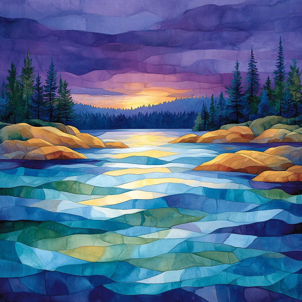 Franklin Carmichael Inspired Twilight On Crystal Lake Paint by numbers art