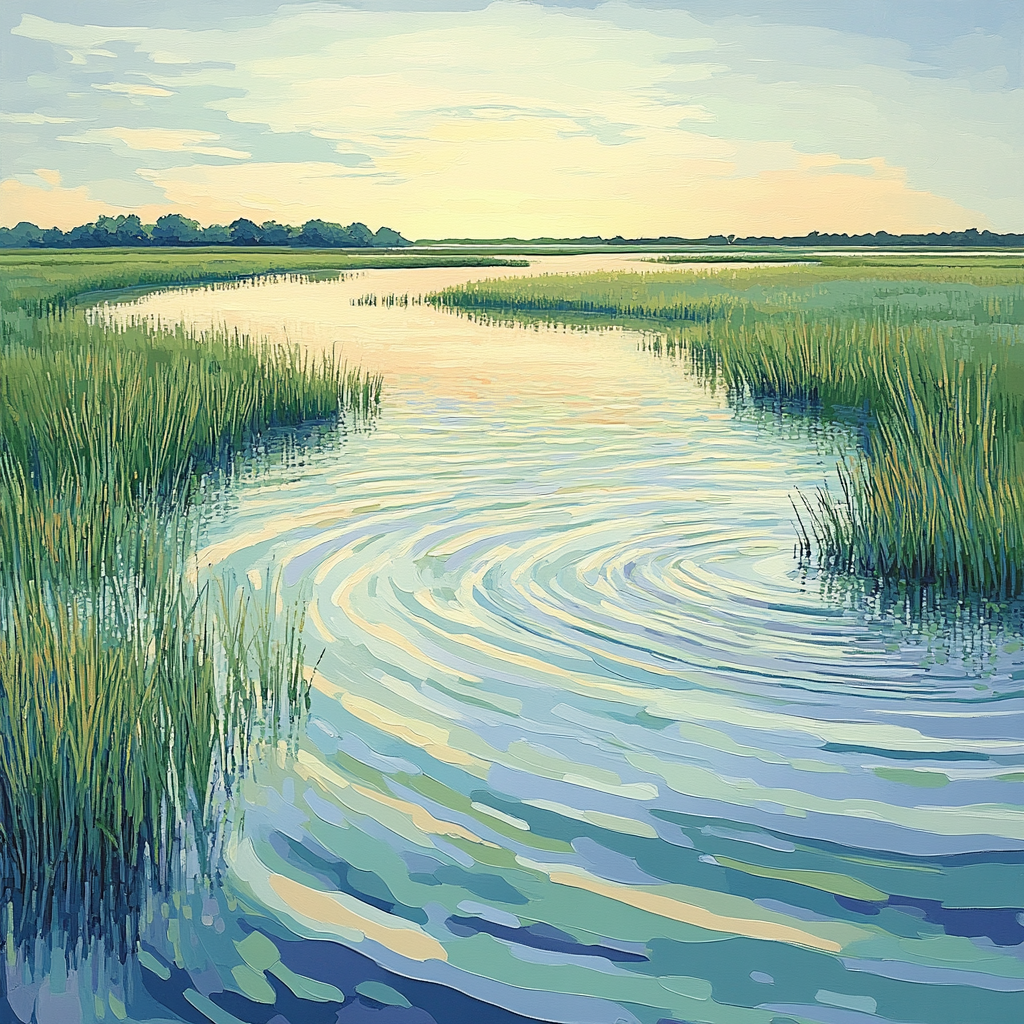 Georges Seurat Inspired Verdant Tidal Marsh paint by color