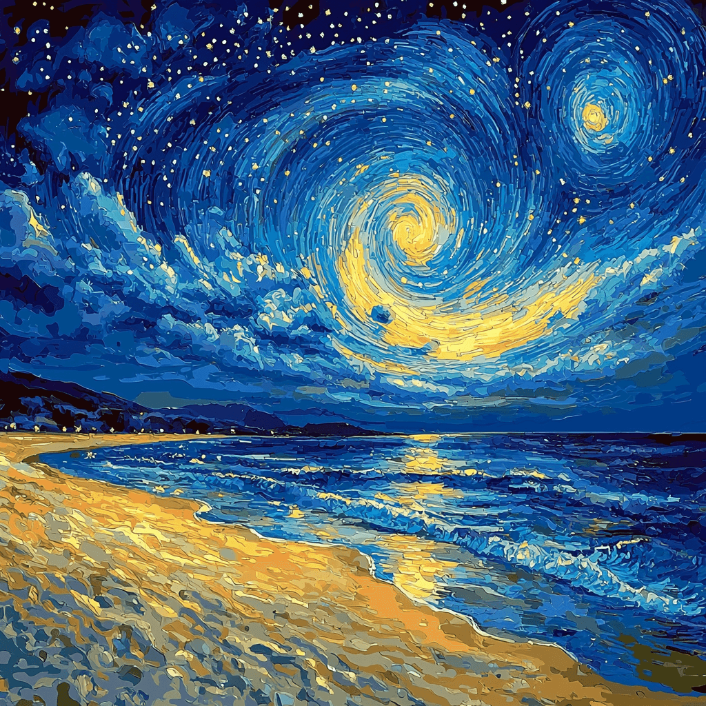 Vincent Van Gogh Inspired Starry Beachscape Number Painting
