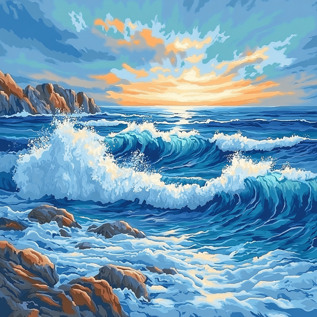 Hokusai Inspired Serene Ocean Waves painting number kit