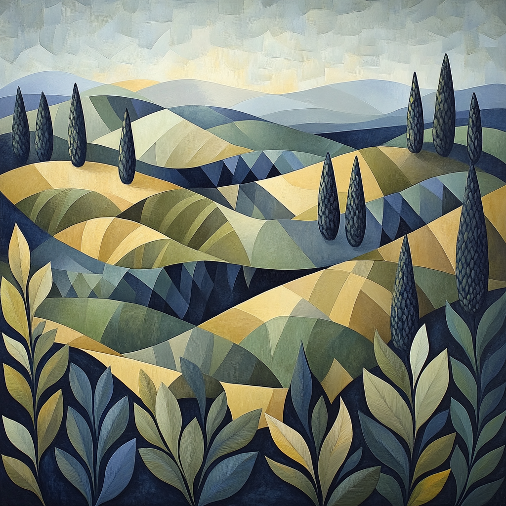 Pablo Picasso Inspired Cubist Olive Grove Landscape painting number kit