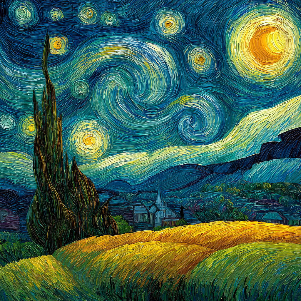 Van Gogh Inspired Cypress Storm paint by number