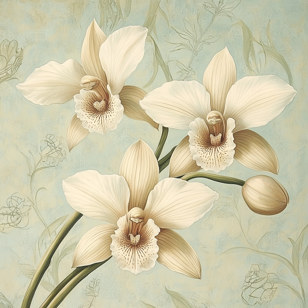 Leonardo Da Vinci Inspired Orchid Study paint by color